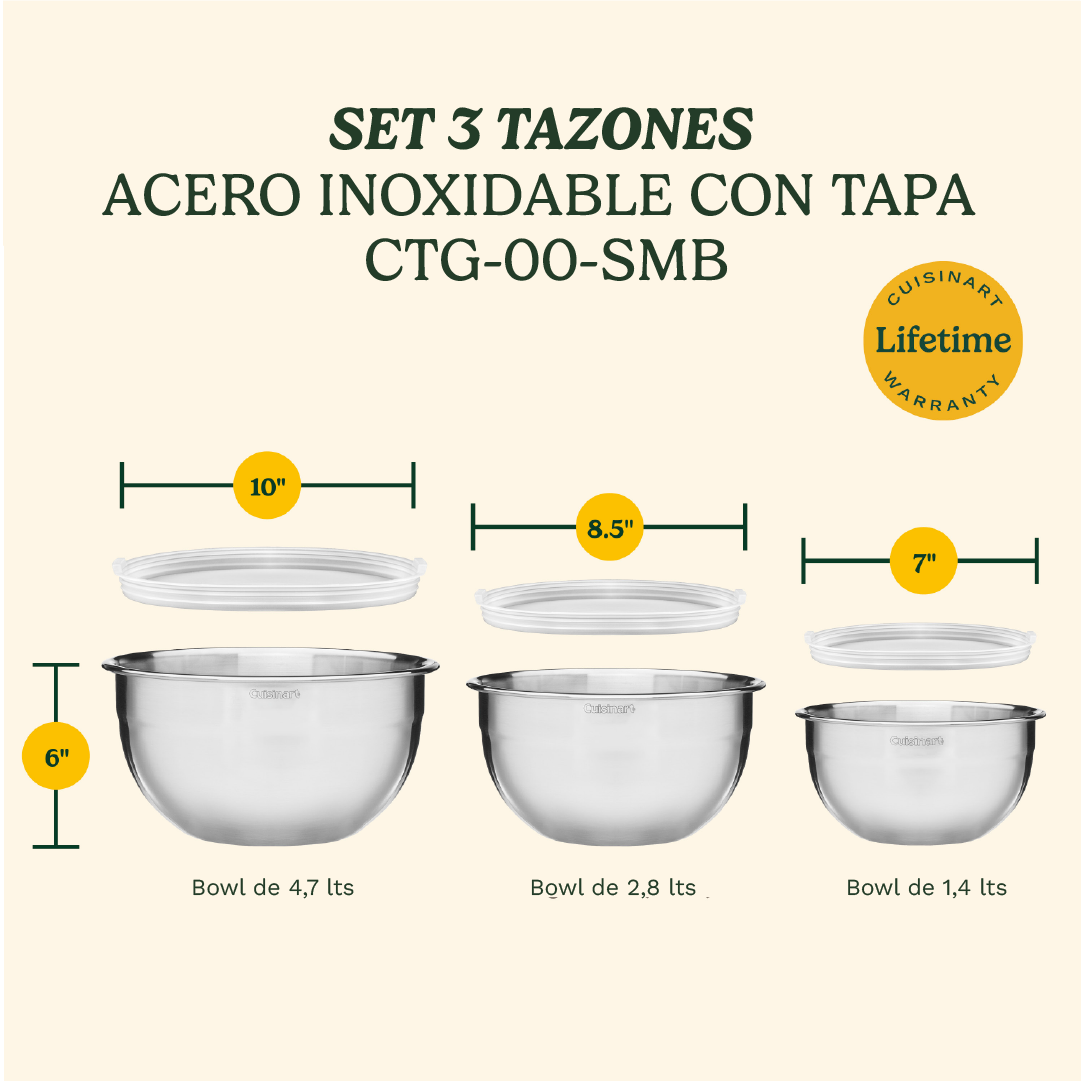 Bowls de acero inoxidable para mezclar de 3 piezas con tapa de Cuisinart®